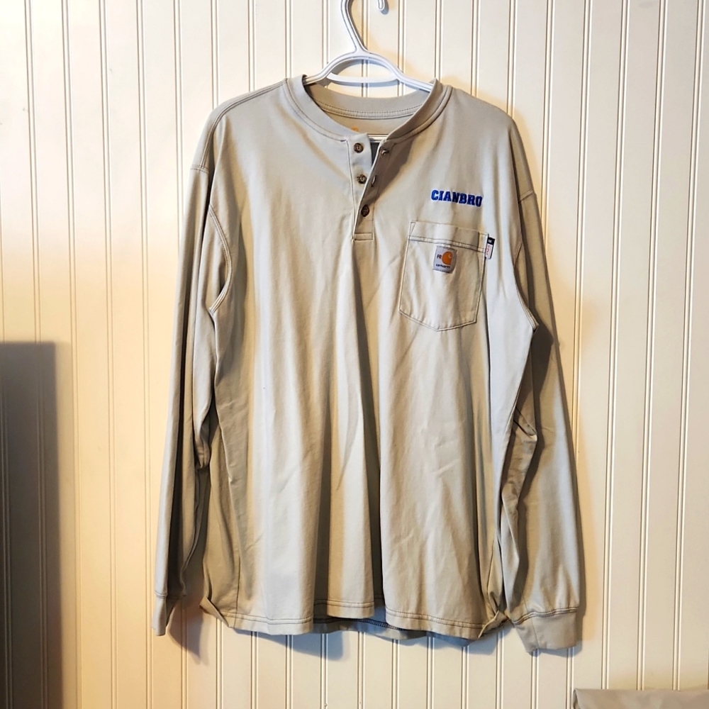 FLAME-RESISTANT CARHARTT FORCE® COTTON LONG-SLEEVE HENLEY Light Grey, Large